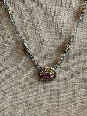 Sterling Silver 925 Pink Topaz Gold Wash Artist Made Necklace Designer